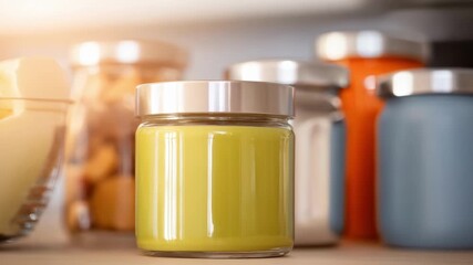 Closeup of foodgrade metal sealing discs ensuring airtight closure for jars and containers highlighting hygiene and safe food storage in a bright kitchen setting.