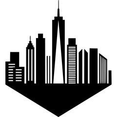 Fototapeta premium Skyline Silhouette: A graphic silhouette of a modern cityscape, featuring towering skyscrapers, clean lines, and architectural contrast, evoking a sense of urban energy and ambition.