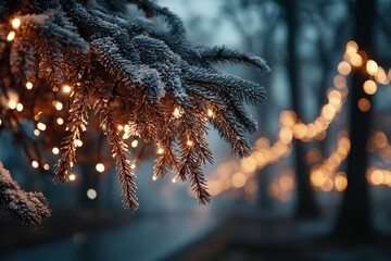 Bright Holiday Garland Lights on Tree
