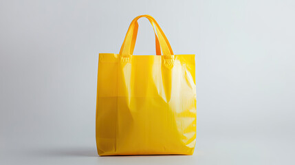 A bright yellow shopping bag, showcasing eco-friendly retail. The vivid color, its simple design, and handles are the focus of attention AI Generative
