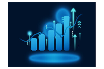 Transparent stock market chart showing business growth, rising trends, financial performance, investment progress, profit increase, and market success indicators.Investment finance chart growth graph.