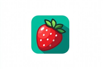 Red juicy strawberry icon button on white background for web or mobile applications