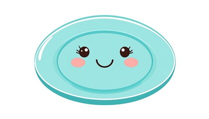 A friendly oval-shaped dish, colored in a pastel blue hue, animated with a charming face. Its design is clean and cheerful