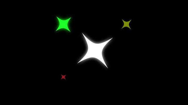 Twinkling stars in red white gold blue on black screen background. Festive backgrounds of star particles for holidays.3D animated retro gold blinking twinkling stars.4k