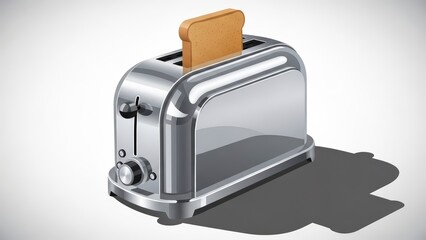Transparent Toaster with Bread Slice on White Background.