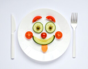 A funny face made of vegetables on a plate