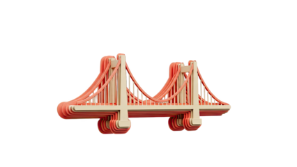 3D Stylized Golden Gate Bridge in Coral and Beige on transparent background