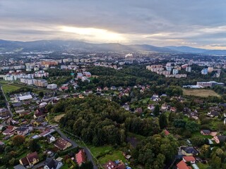 Obraz premium City Expansion With Developable Zones, Aerial View Of Expanding Urban Landscapes And Infrastructures