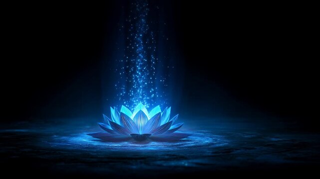 6th sixth chakra ajna third eye chakra lotus emitting dark blue energy on black background