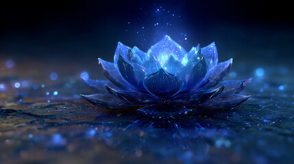 6th sixth chakra ajna third eye chakra lotus emitting dark blue energy on black background