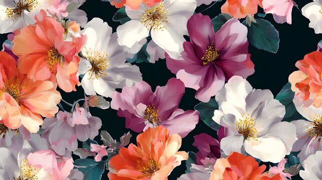 Seamless allover floral pattern, digital textile print, fresh summer design. Concept: Textile design, fashion fabric patterns, summer collection, decorative surfaces, digital print design