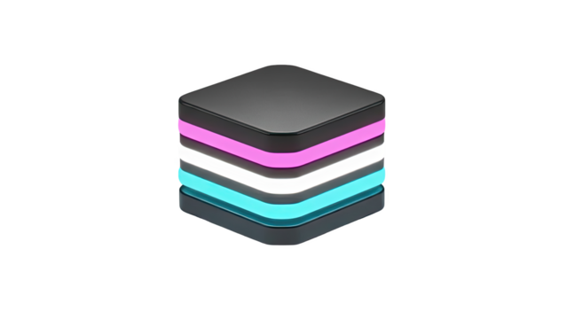 Abstract stacked cube with neon light layers on transparent background - Powered by Adobe