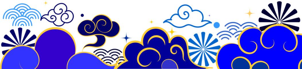 Blue Lunar New Year Cloud Horizon with Gold and White Accents