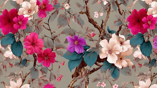 Seamless allover floral pattern, digital textile print, fresh summer design. Concept: Textile design, fashion fabric patterns, summer collection, decorative surfaces, digital print design