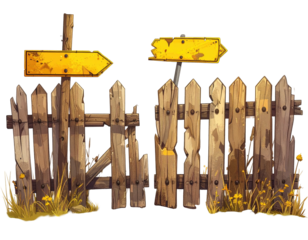 Rustic fence with two signs pointing opposite directions