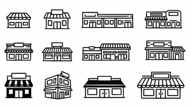 Collection of Storefront Icons in Outline Style.