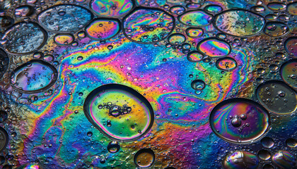 Colorful oil or soap bubbles creating a vibrant abstract pattern.
