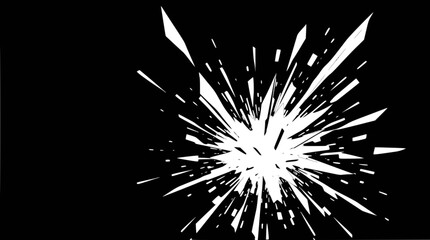 Obraz premium Abstract white explosion or shattering effect on a black background, radiating sharp fragments.