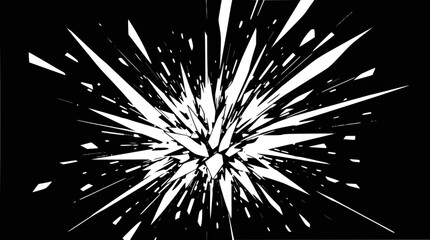 Obraz premium A dynamic abstract image featuring a sharp white explosion of fragmented shapes against a solid black background, creating a shattered glass effect.