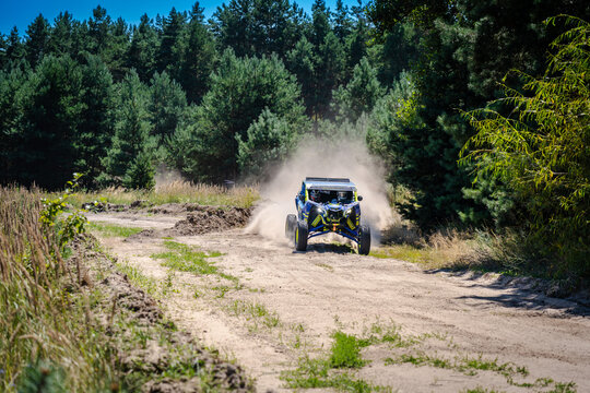 Outdoor activities UTV buggy on dusty track. 4x4, extreme, adrenalin