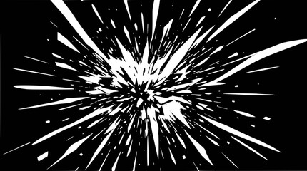 Obraz premium Abstract white radial explosion on a black background, resembling shattered glass or a burst of energy.