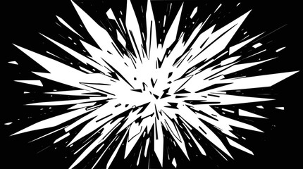 Obraz premium Abstract white shattered explosion graphic on a black background, radiating sharp fragments.