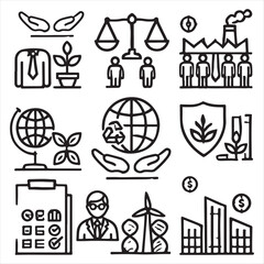ESG, Environmental, Social, and Corporate Governance Line Icons