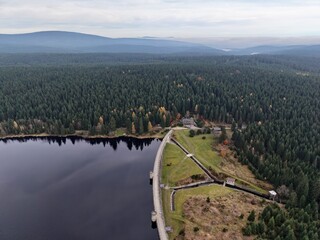 overview of tranquil rural environment showcasing winding shoreline and lakeside residences
