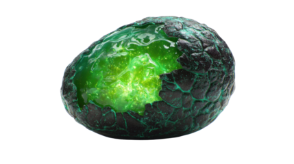 Fantasy dragon egg glowing green with magical aura, mysterious hatching ritual, power awakening, transparent background