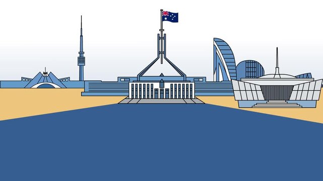 Animated Canberra Day City Landmark Illustration Australia Capital Celebration