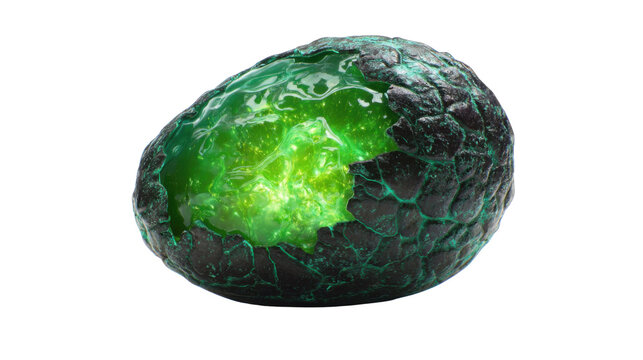 Fantasy dragon egg glowing green with magical aura, mysterious hatching ritual, power awakening, transparent background
