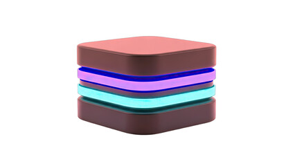 Abstract 3D Cube with Glowing Layers on White