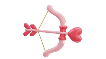 Pink Cupid Bow and Heart Arrow Isolated on White Background.