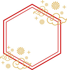 Obraz premium Hexagon Line Frame with Delicate Blossom Motifs for Lunar New Year Header