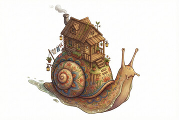 Isometric Whimsical Snail Shell Cottage 