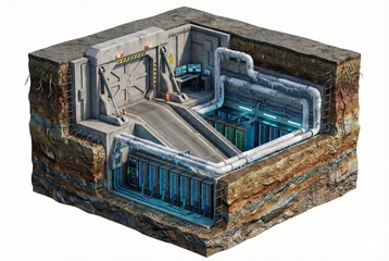 Isometric Underground Data Center Bunker