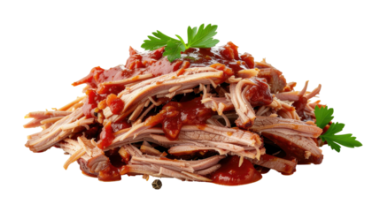 Pulled pork, red sauce, and parsley