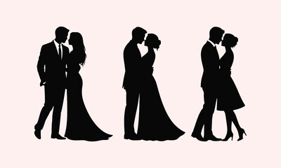 Silhouettes of business people and groups in various poses vector illustration