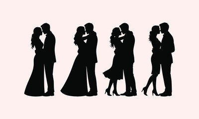 silhouettes of a group of business people walking and posing