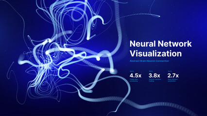 Neuron Inspired Abstract Lines on Deep Blue Background with Glowing Flow and Data Stream Effect. Futuristic Neural Network. Vector Illustration.
