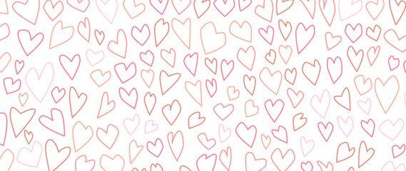 Hand-Drawn Style Hearts Pattern Background for Valentine's Day and Romantic Design. Vector Illustration.