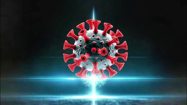 Symbolic medical animation: a wave of pure energy cleanses and dissolves a virus particle. Metaphor for treatment, immunity, recovery, and healthcare victory for presentations and educational content.