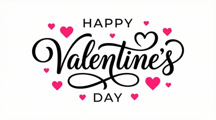 Valentine's Day Greeting Card: A romantic Valentine's Day greeting, featuring elegant calligraphy of Happy Valentine's Day surrounded by charming heart symbols.