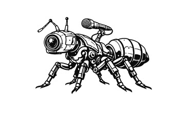 Fototapeta premium Mechanical Spy Ant Audio Monitoring Drone Vector Art