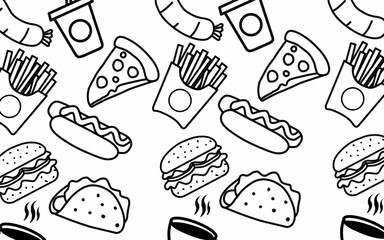 Seamless pattern background Food and ingredient kids hand drawing set illustration isolated on white background