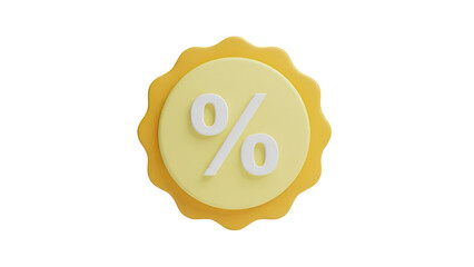3D Percentage Icon with Yellow Seal on transparent background