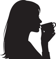 Vector Silhouette of a Woman Drinking from a Mug

