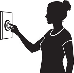 Vector Silhouette of a Woman Pressing a Button