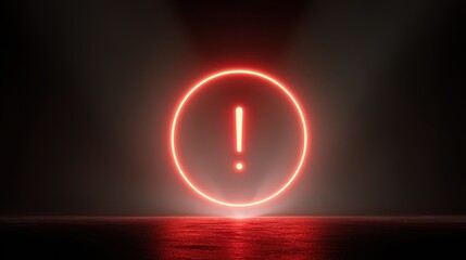 A glowing neon red circle with an exclamation point radiating soft light symbolizes urgent warning, alert, and critical attention.
