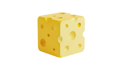 3D Yellow cheese cube with holes on transparent background